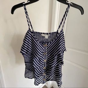 Forever 21 White & Blue Spaghetti StrapTop